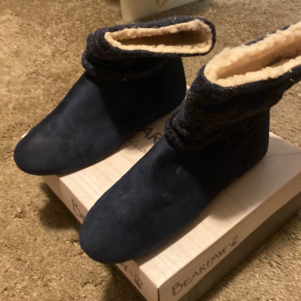 Blue pull up ankle boots